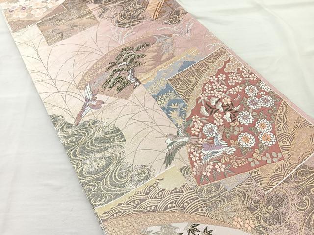 平和屋着物◎六通柄袋帯 唐織 地紙花鳥文 金糸 正絹 逸品 BAAR2821cm