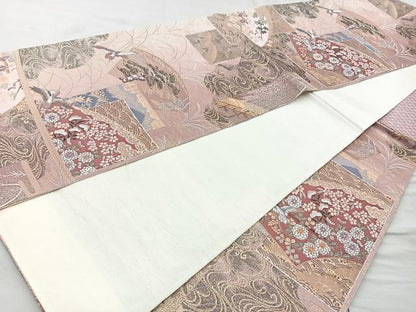 平和屋着物◎六通柄袋帯 唐織 地紙花鳥文 金糸 正絹 逸品 BAAR2821cm