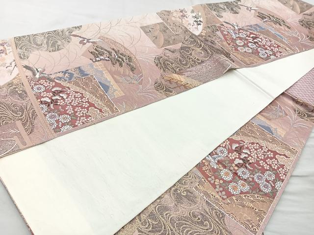 平和屋着物◎六通柄袋帯 唐織 地紙花鳥文 金糸 正絹 逸品 BAAR2821cm