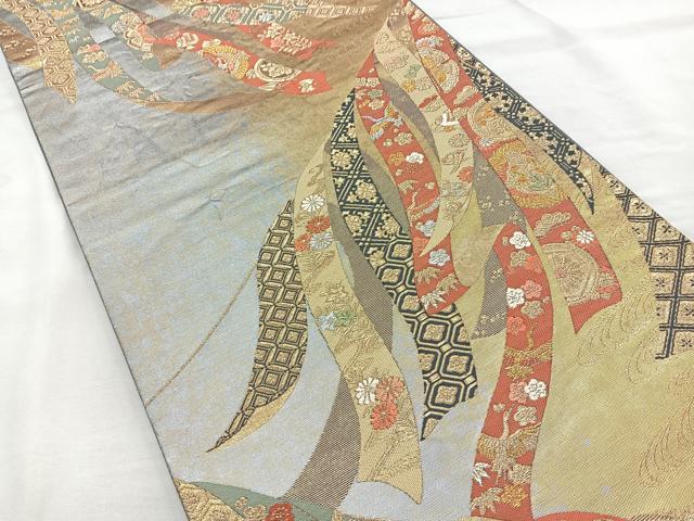 平和屋着物◎六通柄袋帯 几帳宝尽くし花文 金銀糸 引箔 正絹 逸品 BAAR2866cm
