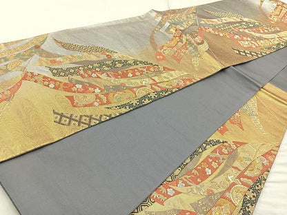 平和屋着物◎六通柄袋帯 几帳宝尽くし花文 金銀糸 引箔 正絹 逸品 BAAR2866cm