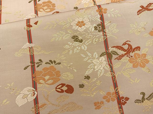 平和屋着物◎六通柄袋帯 唐織 花鳥間道 金糸 正絹 逸品 BAAR2895cm