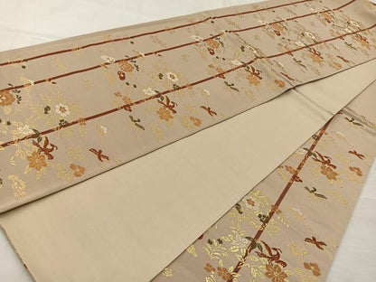 平和屋着物◎六通柄袋帯 唐織 花鳥間道 金糸 正絹 逸品 BAAR2895cm