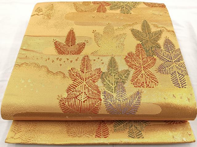 平和屋着物◎六通柄袋帯 エ霞若松葉文 金糸 正絹 逸品 未使用 BAAR2911cm