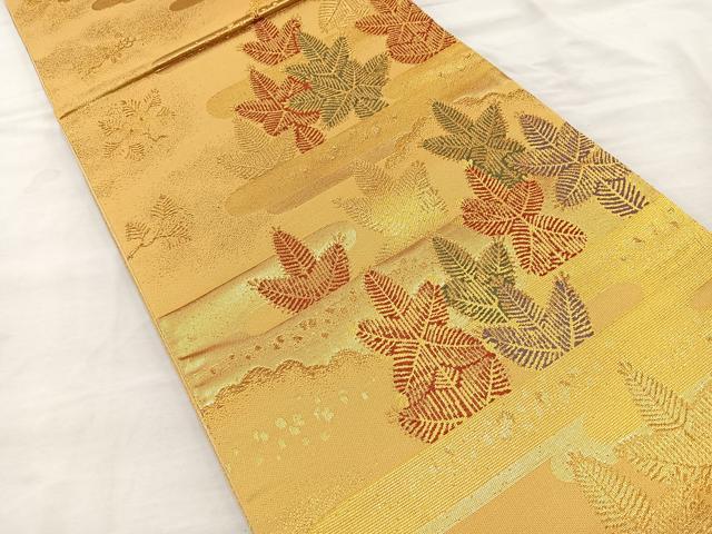 平和屋着物◎六通柄袋帯 エ霞若松葉文 金糸 正絹 逸品 未使用 BAAR2911cm