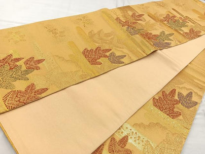 平和屋着物◎六通柄袋帯 エ霞若松葉文 金糸 正絹 逸品 未使用 BAAR2911cm