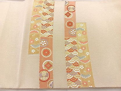 平和屋着物◎太鼓柄袋帯 唐織 松皮菱飛鶴花文 金糸 正絹 逸品 BAAR2920cm