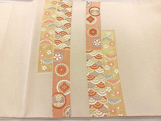 平和屋着物◎太鼓柄袋帯 唐織 松皮菱飛鶴花文 金糸 正絹 逸品 BAAR2920cm