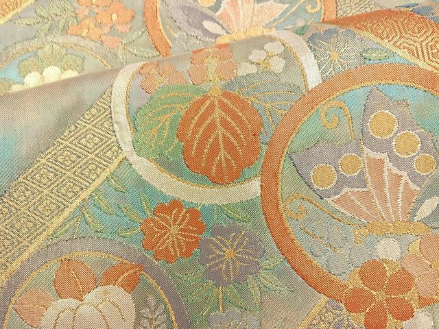 平和屋着物◎六通柄袋帯 花蝶丸文 金糸 正絹 逸品 BAAR2922cm