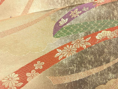 平和屋着物◎六通柄袋帯　唐織　鬘帯花文　金糸　正絹　逸品　BAAR2928cm