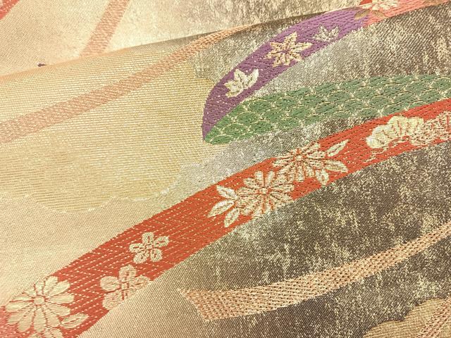 平和屋着物◎六通柄袋帯　唐織　鬘帯花文　金糸　正絹　逸品　BAAR2928cm