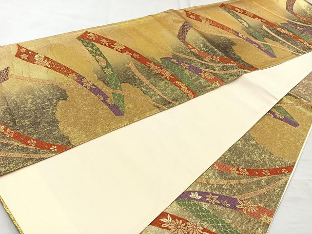 平和屋着物◎六通柄袋帯　唐織　鬘帯花文　金糸　正絹　逸品　BAAR2928cm