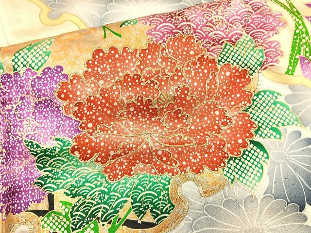 平和屋着物□豪華振袖 駒刺繍 雪輪花文 金彩 正絹 逸品 BAAR2962cm