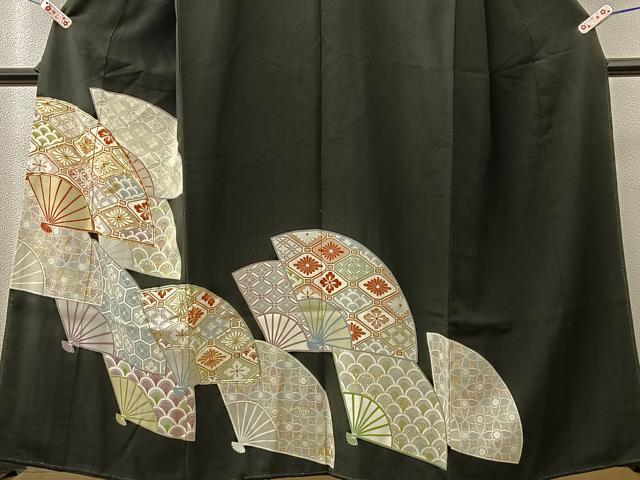 平和屋着物■豪華黒留袖 駒刺繍 扇面花文 金銀彩 正絹 逸品 BAAR3137ea