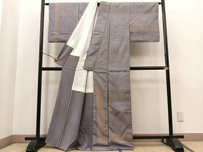 平和屋着物■訪問着　本場染大島紬　幾何学文様　正絹　逸品　BAAR3429yc