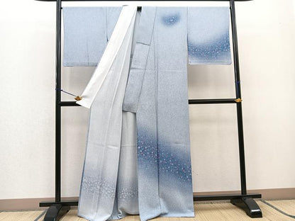 平和屋着物▽訪問着　単衣　あられ文　たたき染め　鬼しぼ縮緬　洗える着物　BAAR3822yc