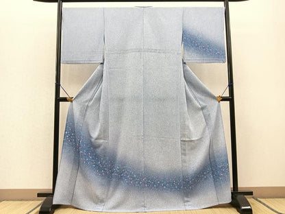 平和屋着物▽訪問着　単衣　あられ文　たたき染め　鬼しぼ縮緬　洗える着物　BAAR3822yc