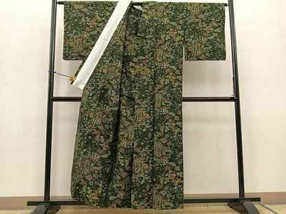 平和屋着物▽結城紬 単衣 草木染 更紗花文 掘達織物謹製 証紙付き 正絹 逸品 BAAR3825yc