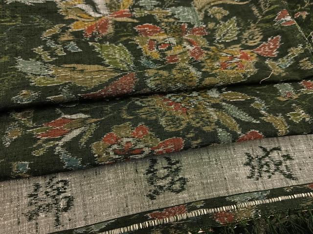 平和屋着物▽結城紬 単衣 草木染 更紗花文 掘達織物謹製 証紙付き 正絹 逸品 BAAR3825yc