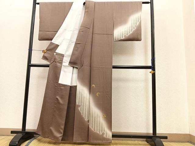 平和屋着物●訪問着 刺繍 草花文 暈し染め 金糸 正絹 逸品 BAAR4122pk
