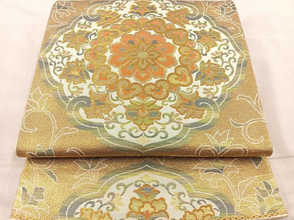 平和屋着物◎六通柄袋帯 正倉院花文 金糸 正絹 逸品 BAAR4782ct