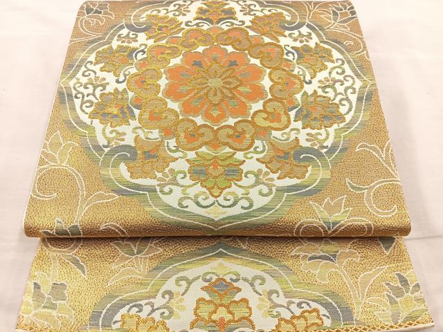 平和屋着物◎六通柄袋帯 正倉院花文 金糸 正絹 逸品 BAAR4782ct