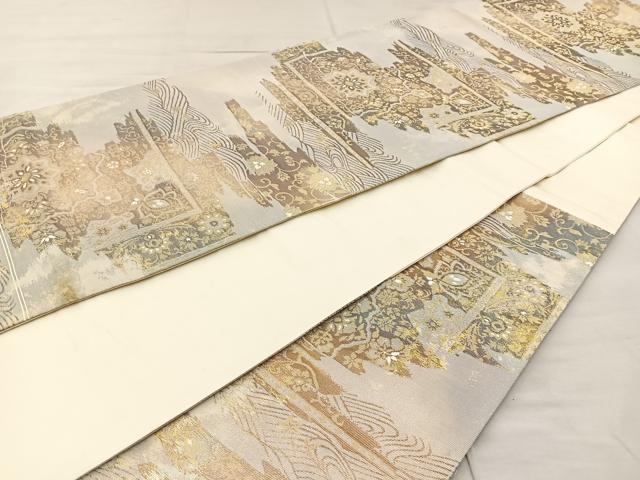 平和屋着物◎六通柄袋帯 道長花文 引箔 正絹 逸品 BAAR4792ct