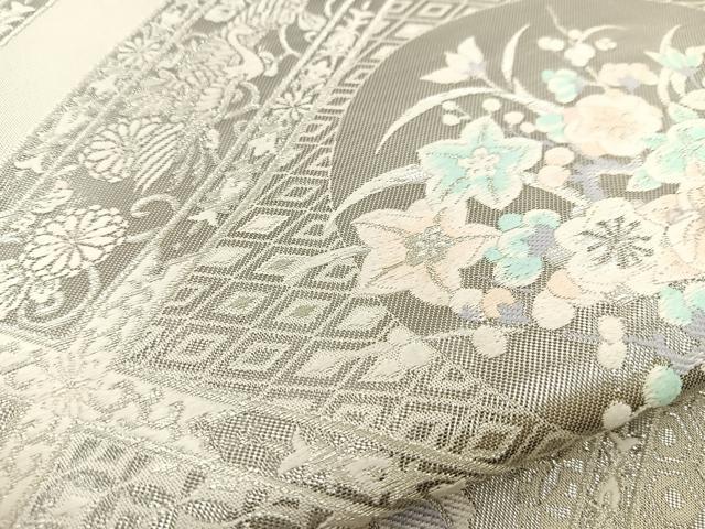 平和屋着物◎六通柄袋帯 唐織 天井花丸文 銀糸 正絹 逸品 BAAR4810ct