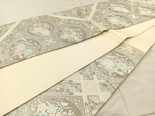 平和屋着物◎六通柄袋帯 唐織 天井花丸文 銀糸 正絹 逸品 BAAR4810ct