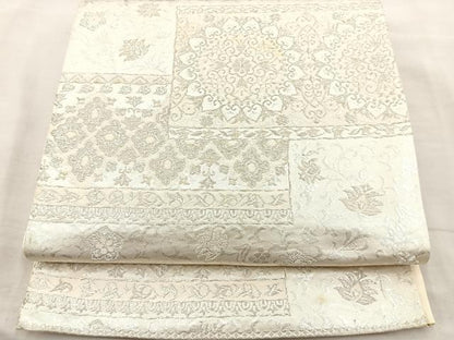 平和屋着物◎六通柄袋帯 更紗花文 銀糸 正絹 逸品 BAAR4817ct