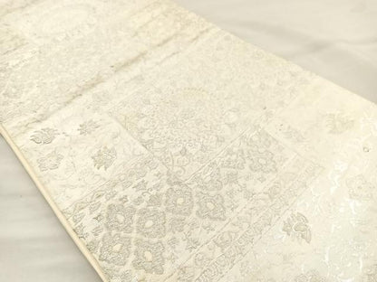 平和屋着物◎六通柄袋帯 更紗花文 銀糸 正絹 逸品 BAAR4817ct