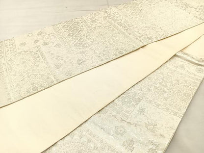 平和屋着物◎六通柄袋帯 更紗花文 銀糸 正絹 逸品 BAAR4817ct