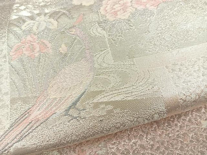 平和屋着物◎六通柄袋帯　唐織　御所車花文　銀糸　正絹　逸品　BAAR4818ct