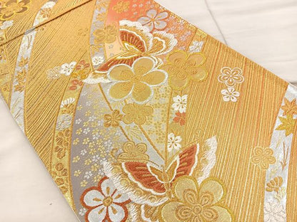 平和屋着物◎六通柄袋帯　舞蝶文　金銀糸　正絹　逸品　BAAR4832ct