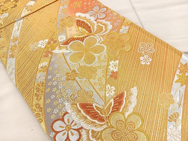 平和屋着物◎六通柄袋帯　舞蝶文　金銀糸　正絹　逸品　BAAR4832ct