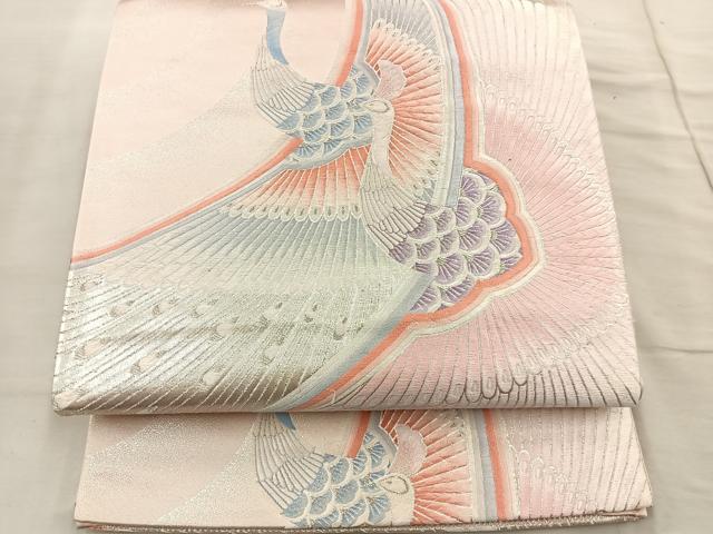 平和屋着物◎六通柄袋帯 唐織 孔雀文 銀糸 正絹 逸品 BAAR4844ct