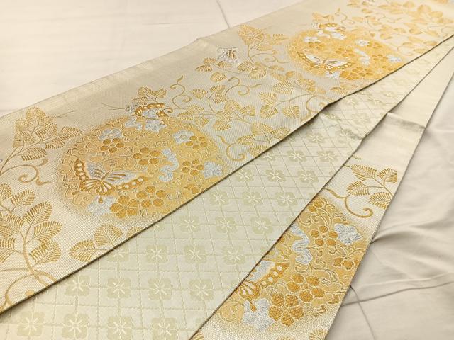 平和屋着物◎六通柄袋帯 蔦の葉花蝶文 金銀糸 正絹 逸品 BAAR4846ct