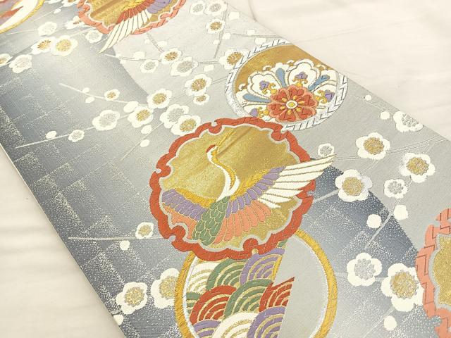 平和屋着物◎六通柄袋帯　唐織　飛鶴花丸文　金銀糸　正絹　逸品　BAAR4867ct