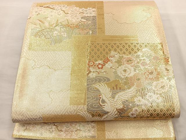 平和屋着物◎六通柄袋帯 本佐賀錦 九百錦 地紙飛鶴花文 金糸 正絹 逸品 BAAR4883ct