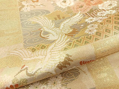 平和屋着物◎六通柄袋帯 本佐賀錦 九百錦 地紙飛鶴花文 金糸 正絹 逸品 BAAR4883ct