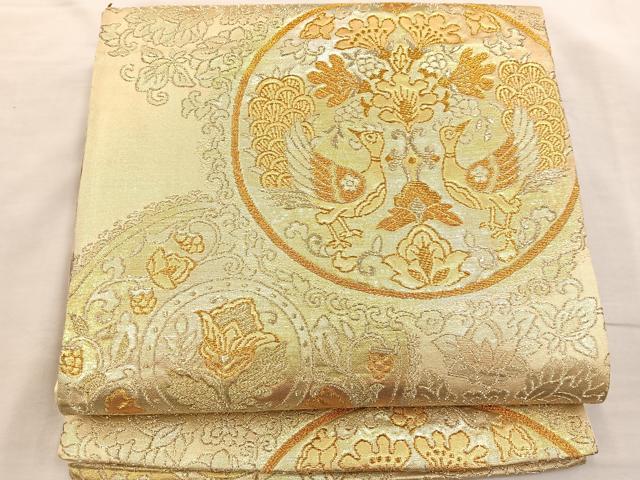 平和屋着物◎六通柄袋帯 花鳥丸文 金銀糸 正絹 逸品 BAAR4885ct