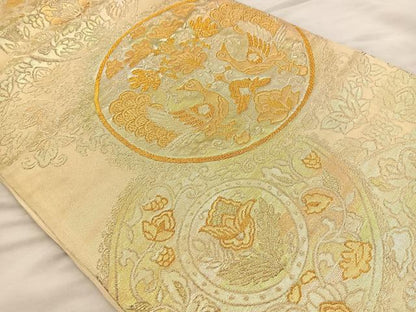 平和屋着物◎六通柄袋帯 花鳥丸文 金銀糸 正絹 逸品 BAAR4885ct