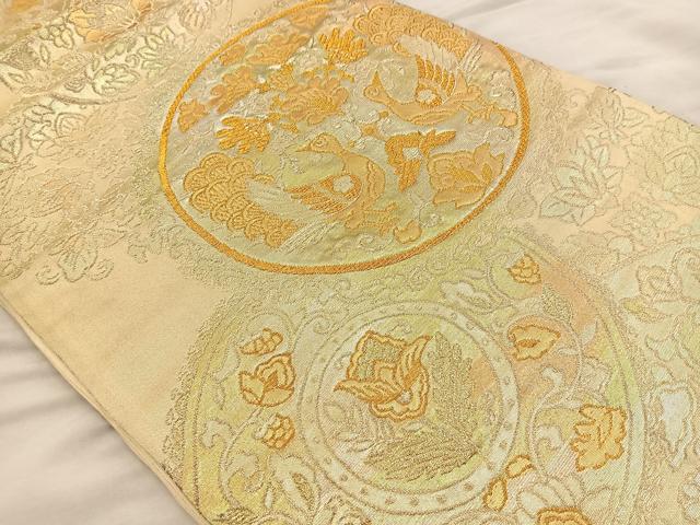 平和屋着物◎六通柄袋帯 花鳥丸文 金銀糸 正絹 逸品 BAAR4885ct