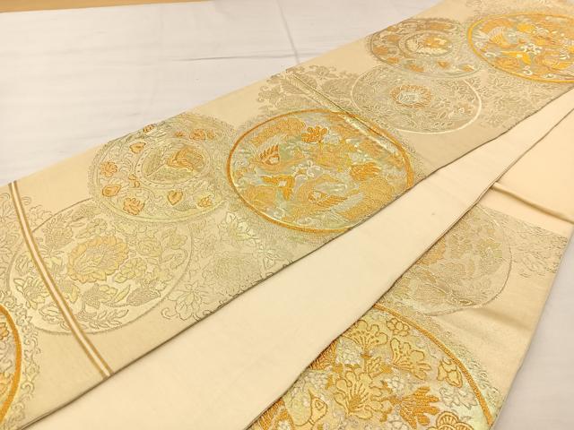 平和屋着物◎六通柄袋帯 花鳥丸文 金銀糸 正絹 逸品 BAAR4885ct