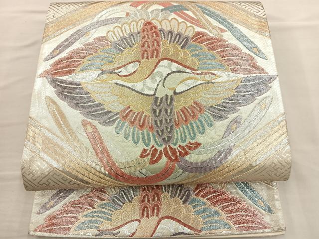 【着】19545o 袋帯　六通柄　変わり市松に菱と鳳凰文様　着物 平和屋着物◎六通柄袋帯 向かい鳳凰文 金銀糸 正絹 逸品 BAAR4890ct