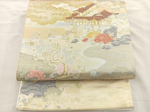 平和屋着物◎六通柄袋帯 唐織 風景文 金糸 正絹 逸品 BAAR4901ct