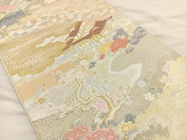 平和屋着物◎六通柄袋帯 唐織 風景文 金糸 正絹 逸品 BAAR4901ct