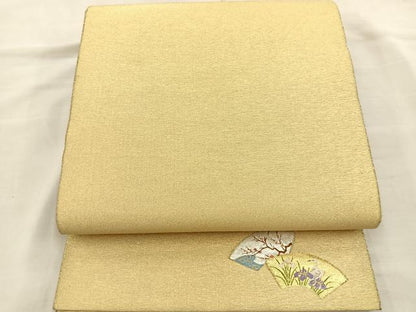 平和屋着物◎全通柄袋帯 綴れ 地紙花文 ワンポイント 金銀糸 正絹 逸品 BAAR4903ct