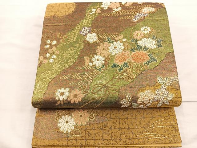 平和屋着物◎六通柄袋帯 唐織 道長花車文 金糸 正絹 逸品 BAAR4961ct