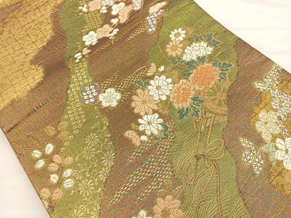 平和屋着物◎六通柄袋帯 唐織 道長花車文 金糸 正絹 逸品 BAAR4961ct